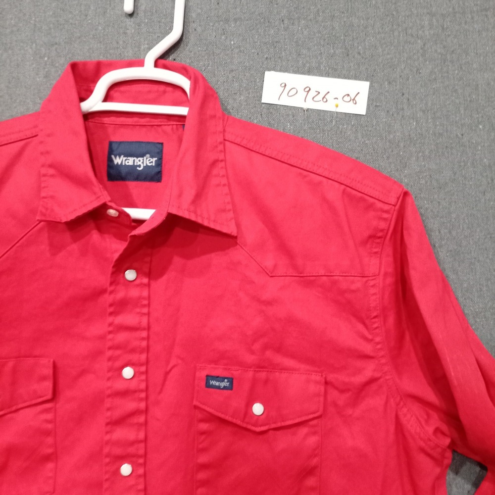 Wrangler Mens XL Red Western Snap Long Sleeve Shirt Solid Cotton Blend Yoke